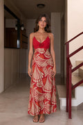 Full length front view of Red boho maxi dress