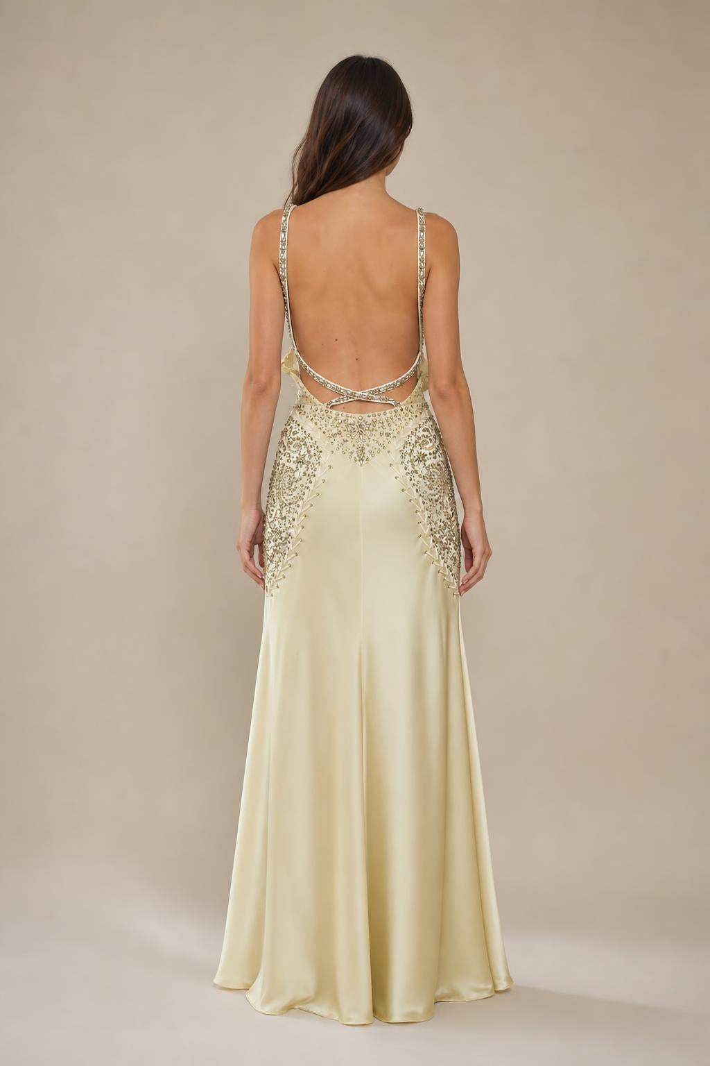 Back view showing strappy low-back design