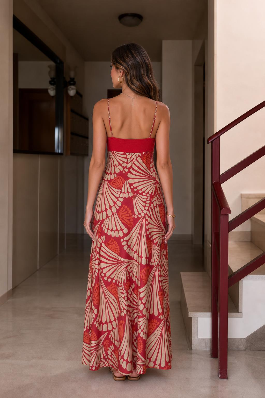 Back view of Red boho maxi dress