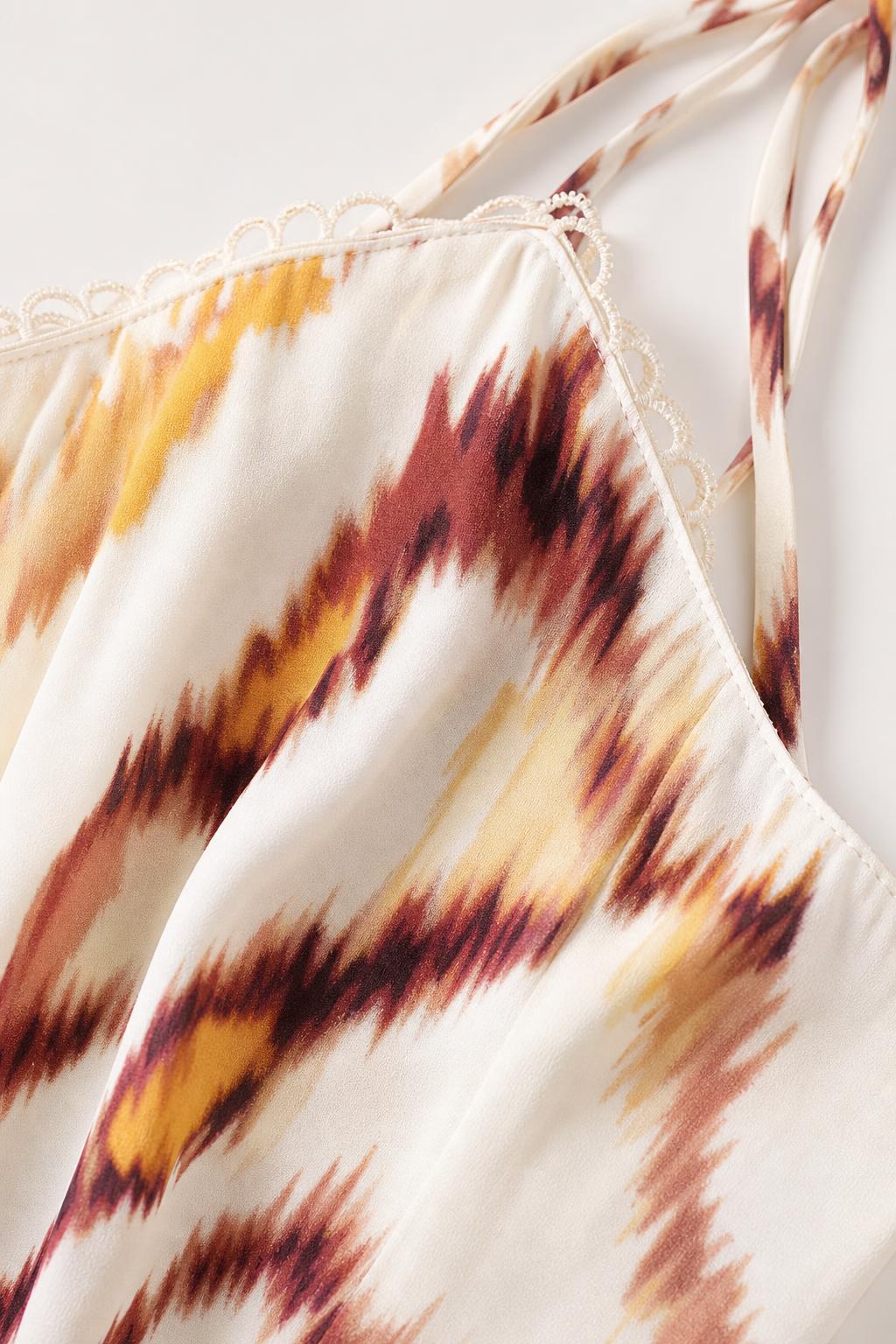 Closeup detail of fabric and halter strap