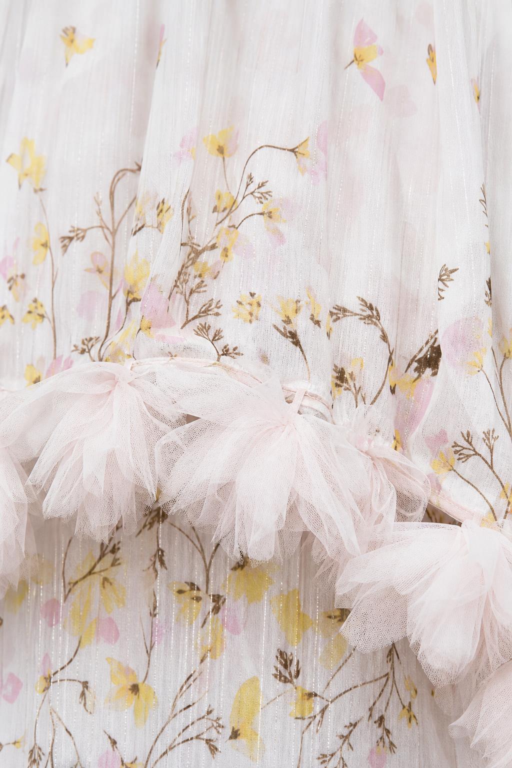Close up of fabric texture and ruffle detail
