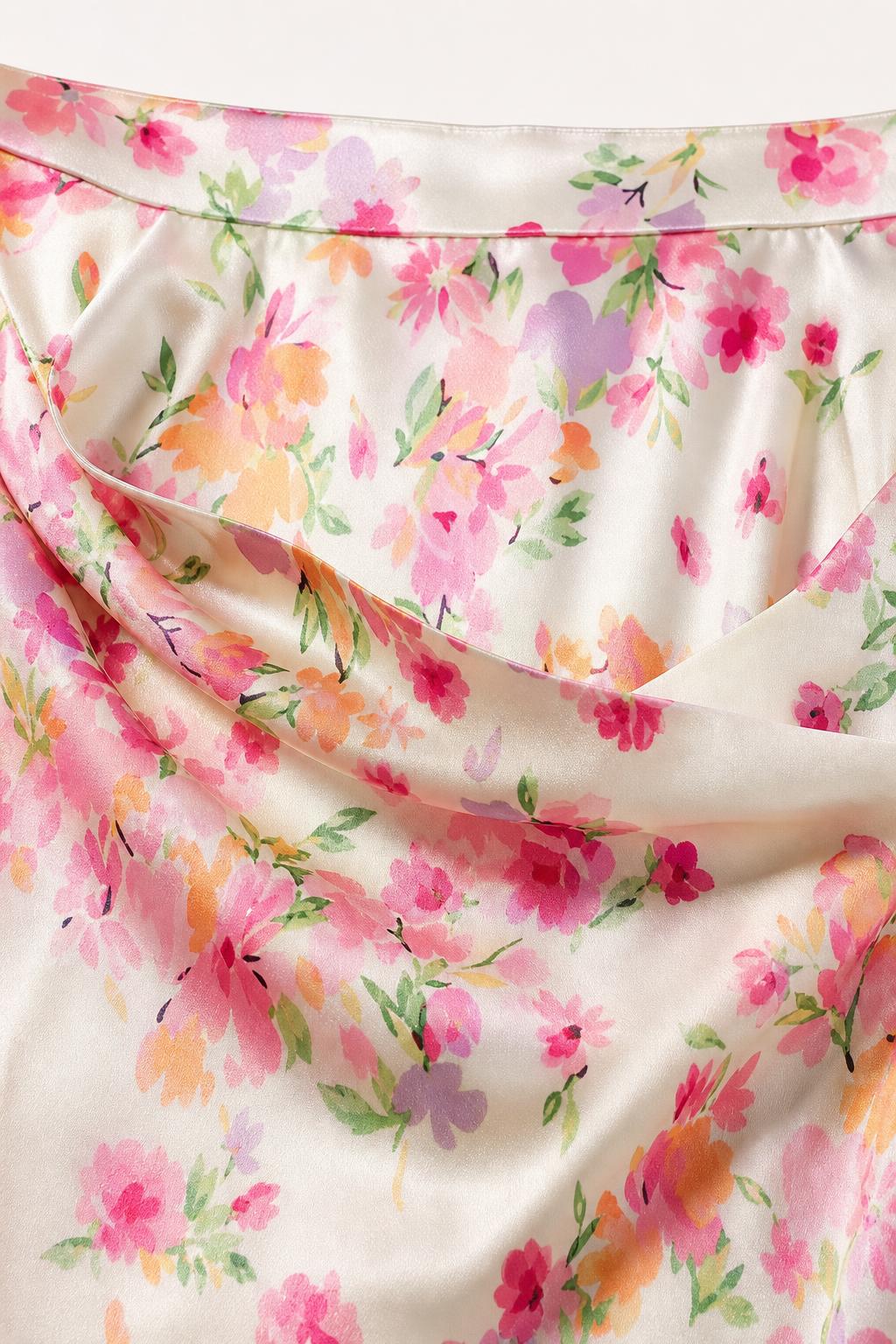 Close-up detail of smooth floral fabric pattern