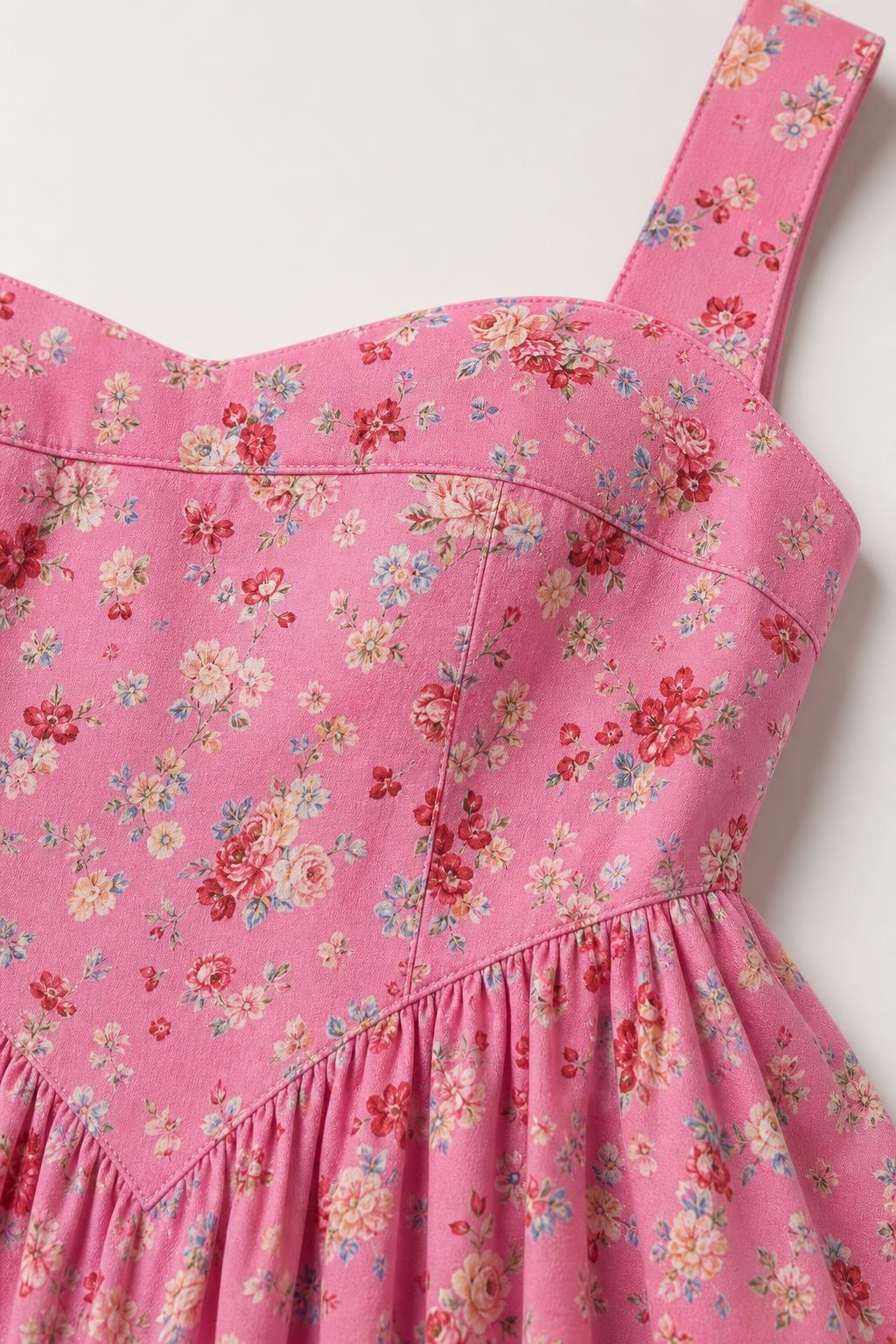 Close-up detail of the bodice and floral print