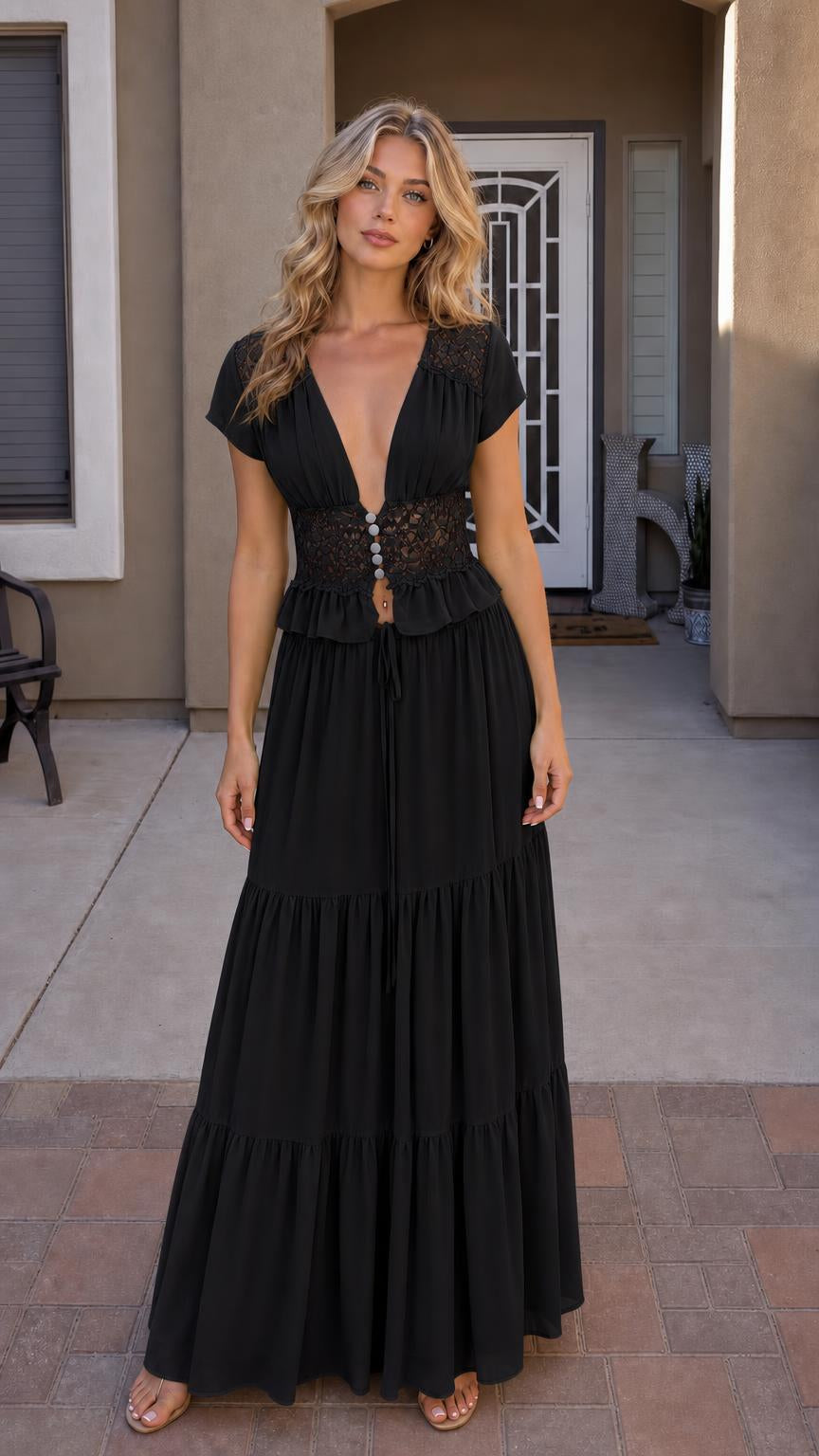 Front view of black maxi dress variant