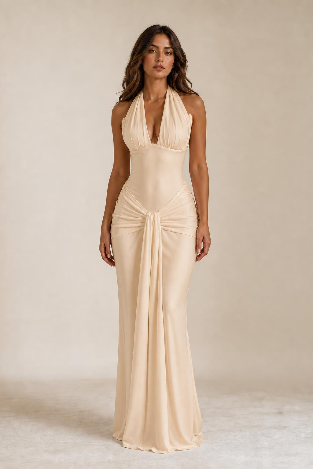 Elegance Draped Halter Neck Maxi Dress