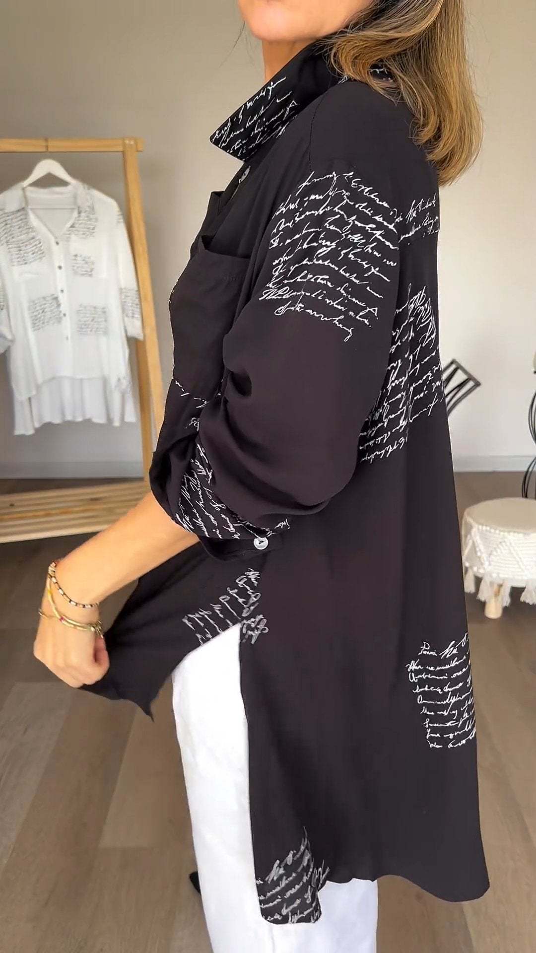 Letter Print Lapel Shirt