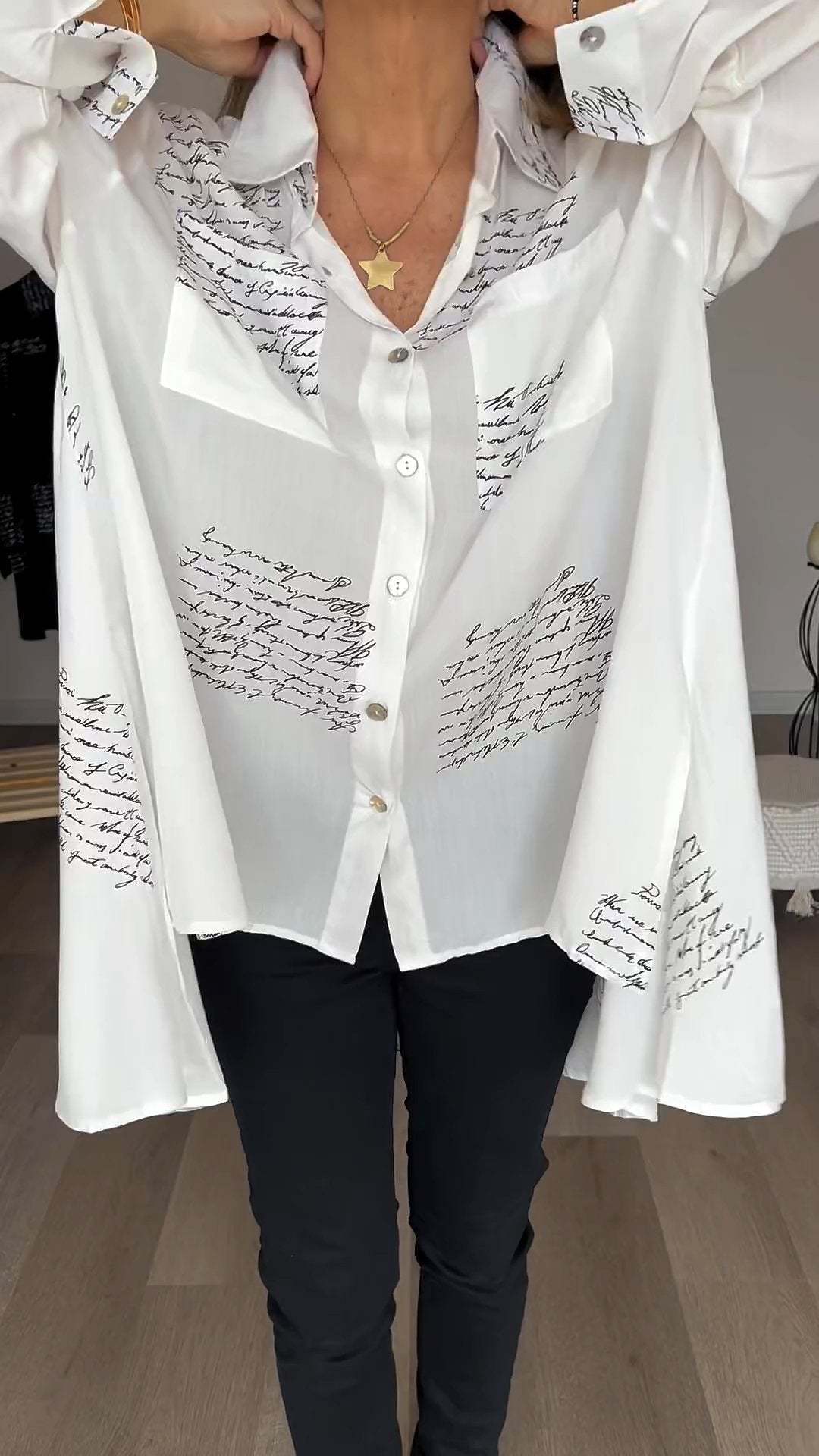Letter Print Lapel Shirt