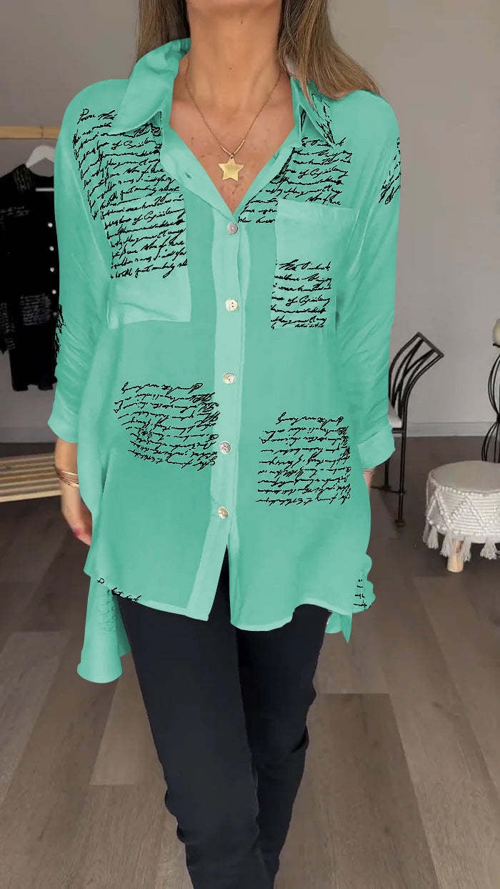 Letter Print Lapel Shirt