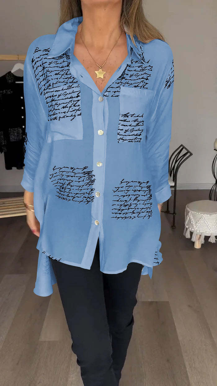Letter Print Lapel Shirt