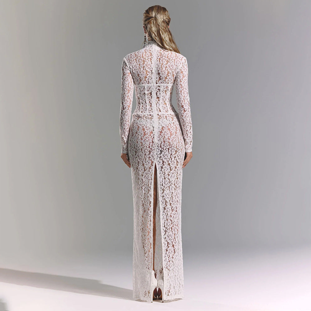 Patterned Sheer Slim-Fit Maxi Dress
