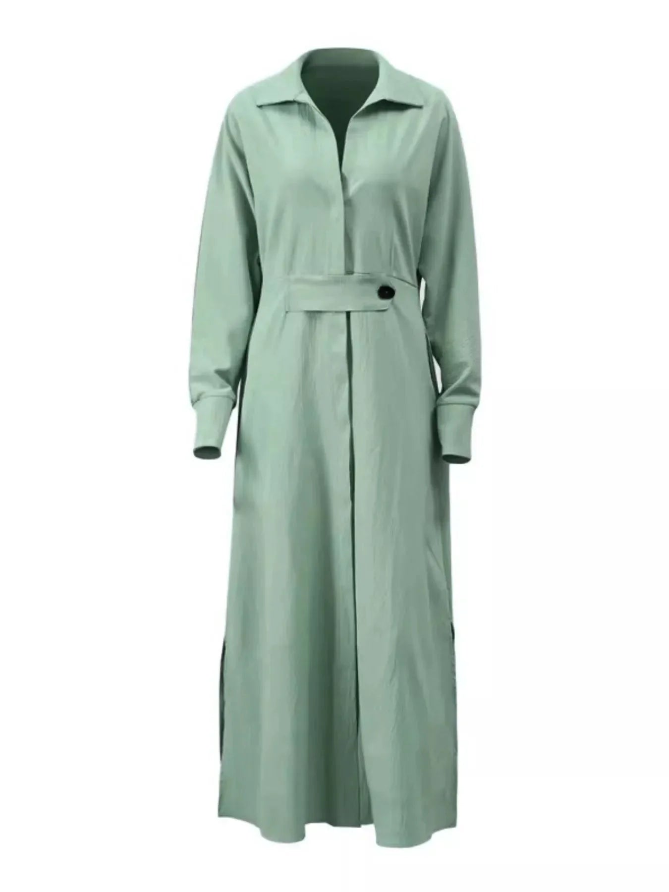 Side Slit Long Sleeve Shirt Dress