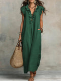 Bohemian Floor-Length Maxi Dress With Flutter Sleeves