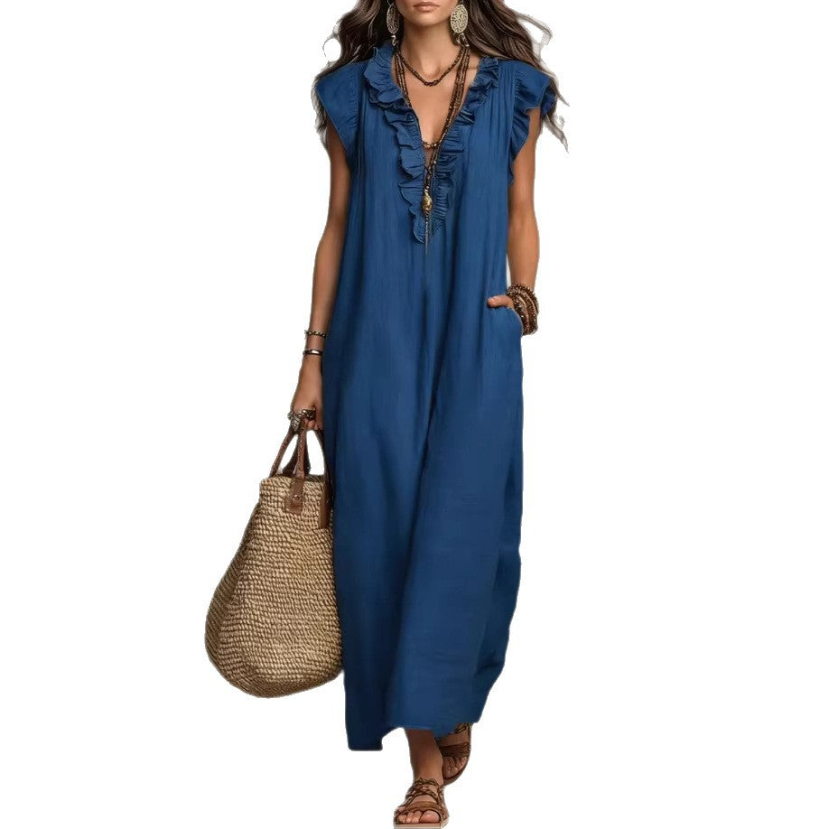 Bohemian Floor-Length Maxi Dress With Flutter Sleeves