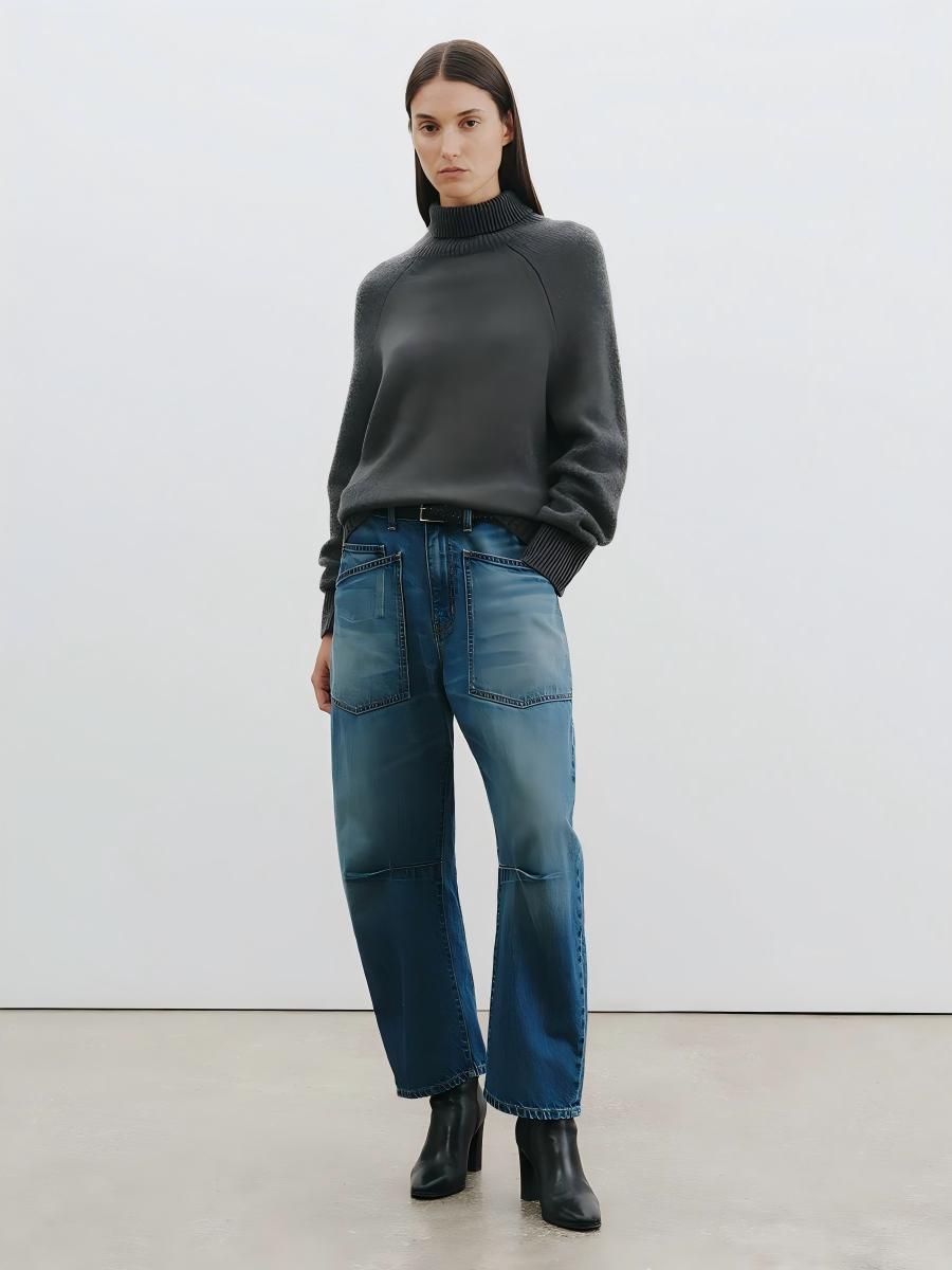 Sheer Chiffon Cape Blouse & Curved Silhouette Jeans