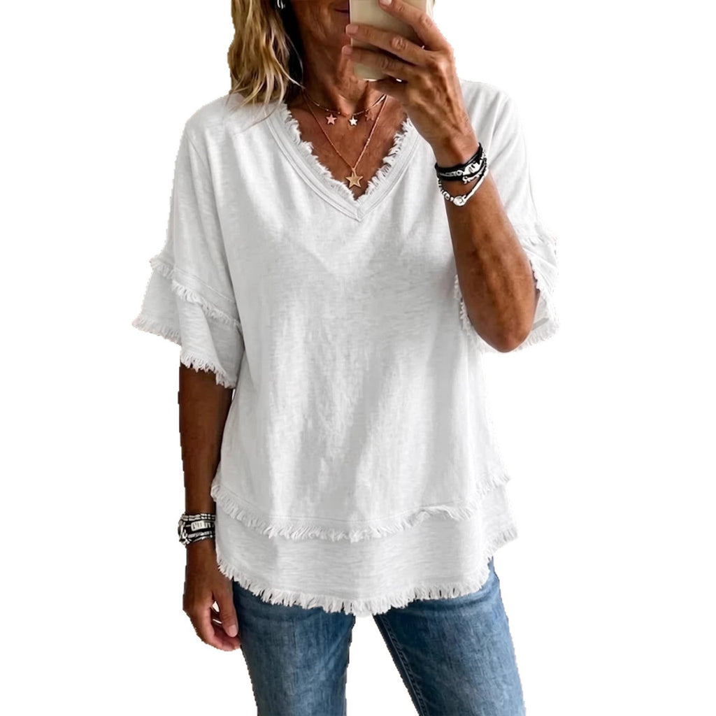 V-Neck Pullover Short-Sleeve Loose Shirt