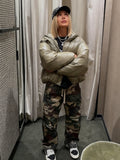 Camo Rhinestone Drawstring Cargo Pants