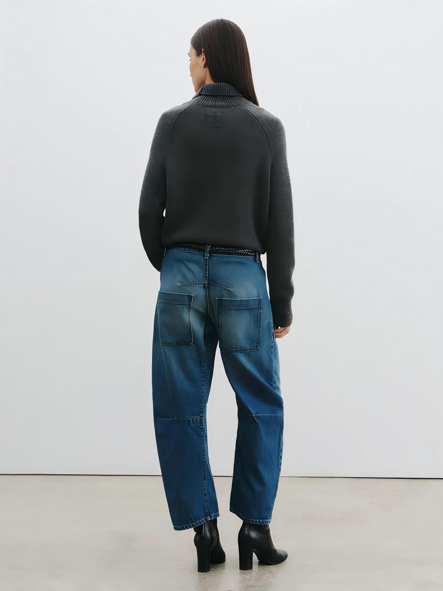 Sheer Chiffon Cape Blouse & Curved Silhouette Jeans