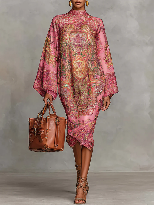 Plus Size Urban Paisley Printing Midi Dress