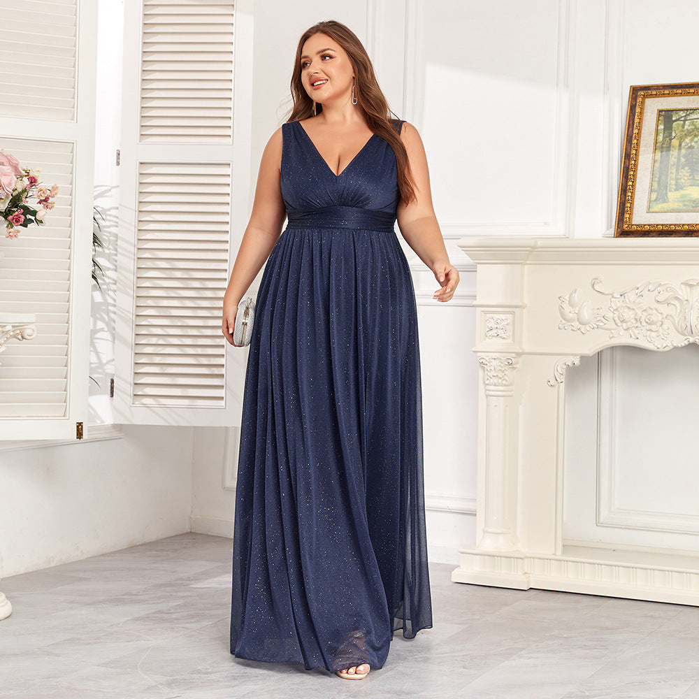 Double V-Neck A-Line Floor-Length Maxi Dress With Side