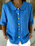 Elegant And Cotton-Linen Short-Sleeve Shirt With Buttons