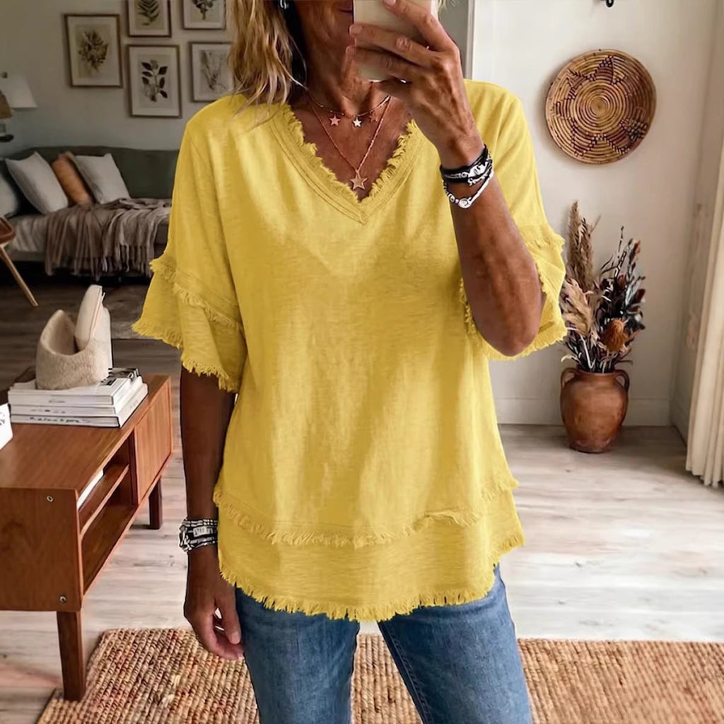 V-Neck Pullover Short-Sleeve Loose Shirt