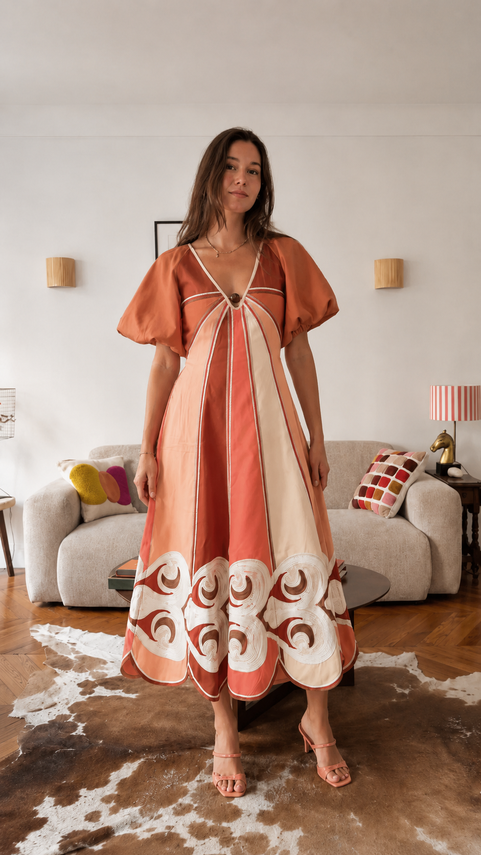 Color Block Embroidered Midi Dress