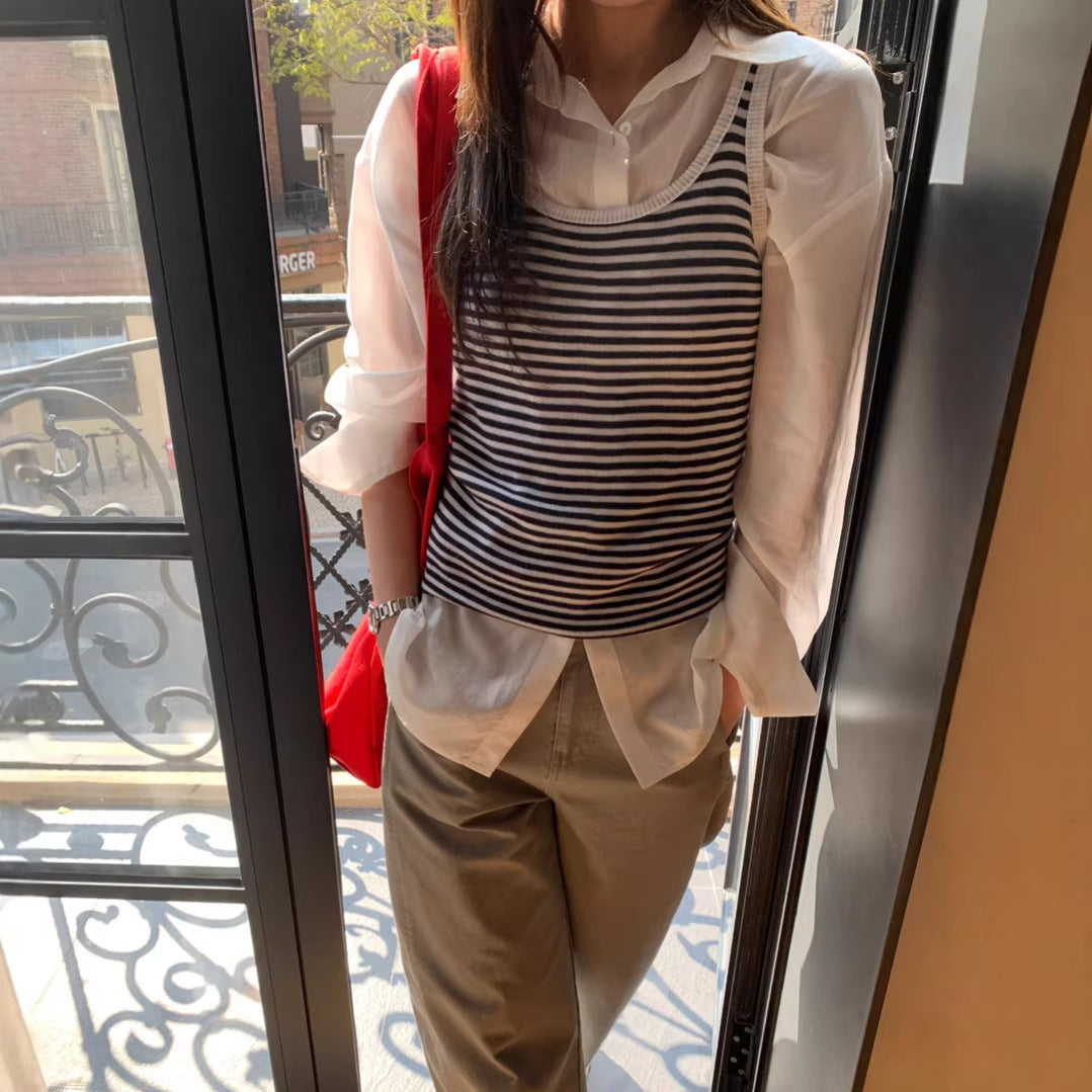 Casual Commuter Classic Striped Slightly Stretchy Base-Layer Tank