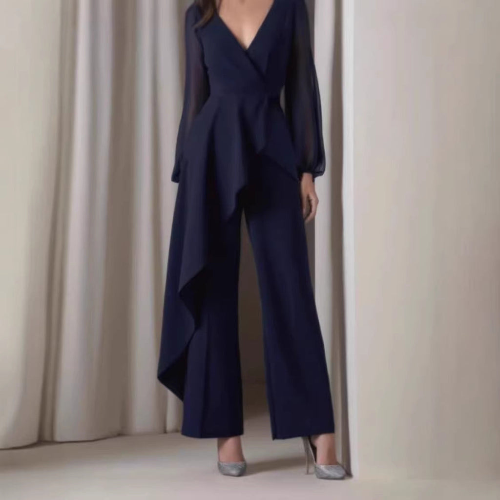Elegant Chic Casual Jumpsuit In Navy Blue