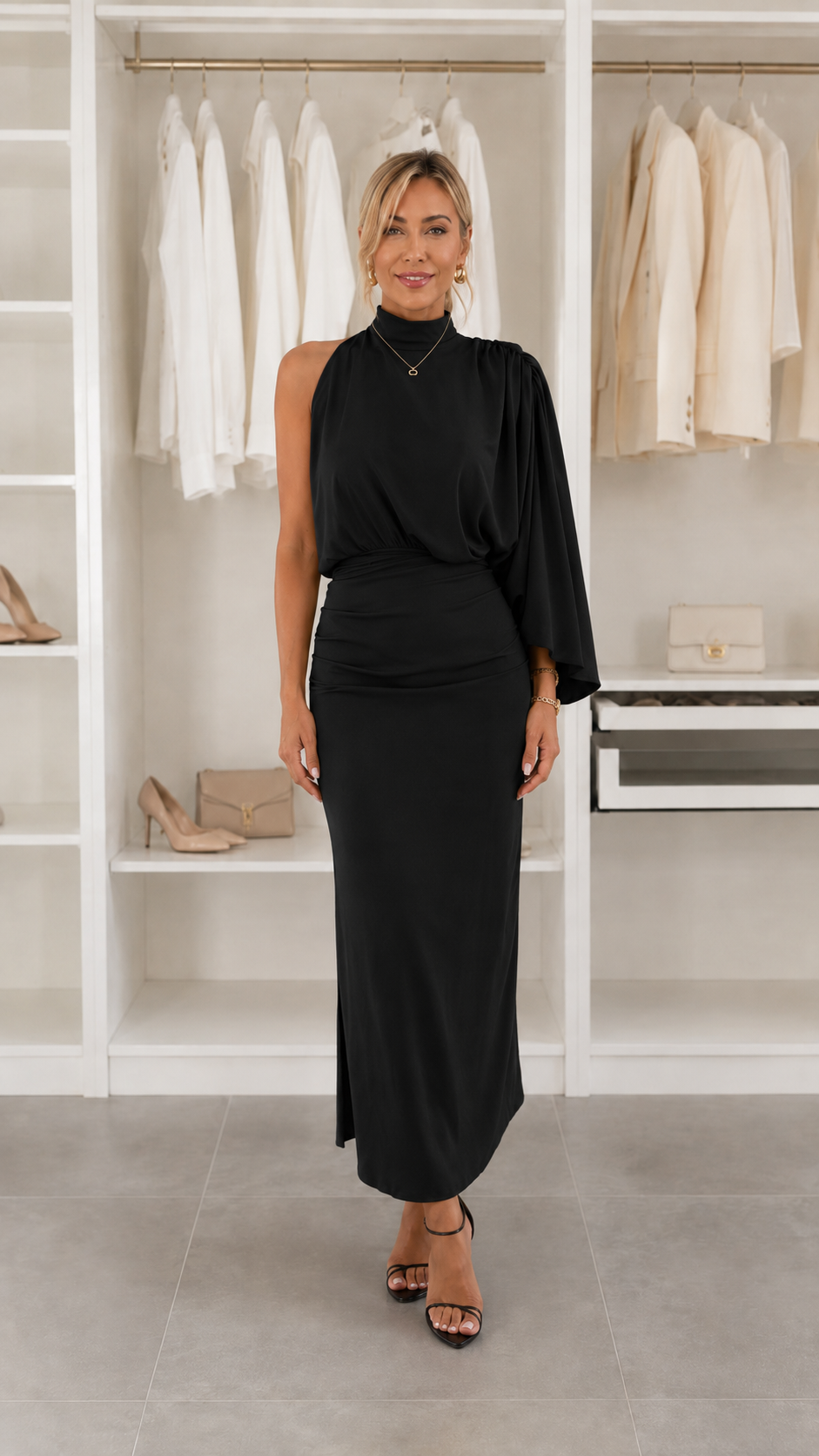 One-Shoulder Draped Maxi Dress