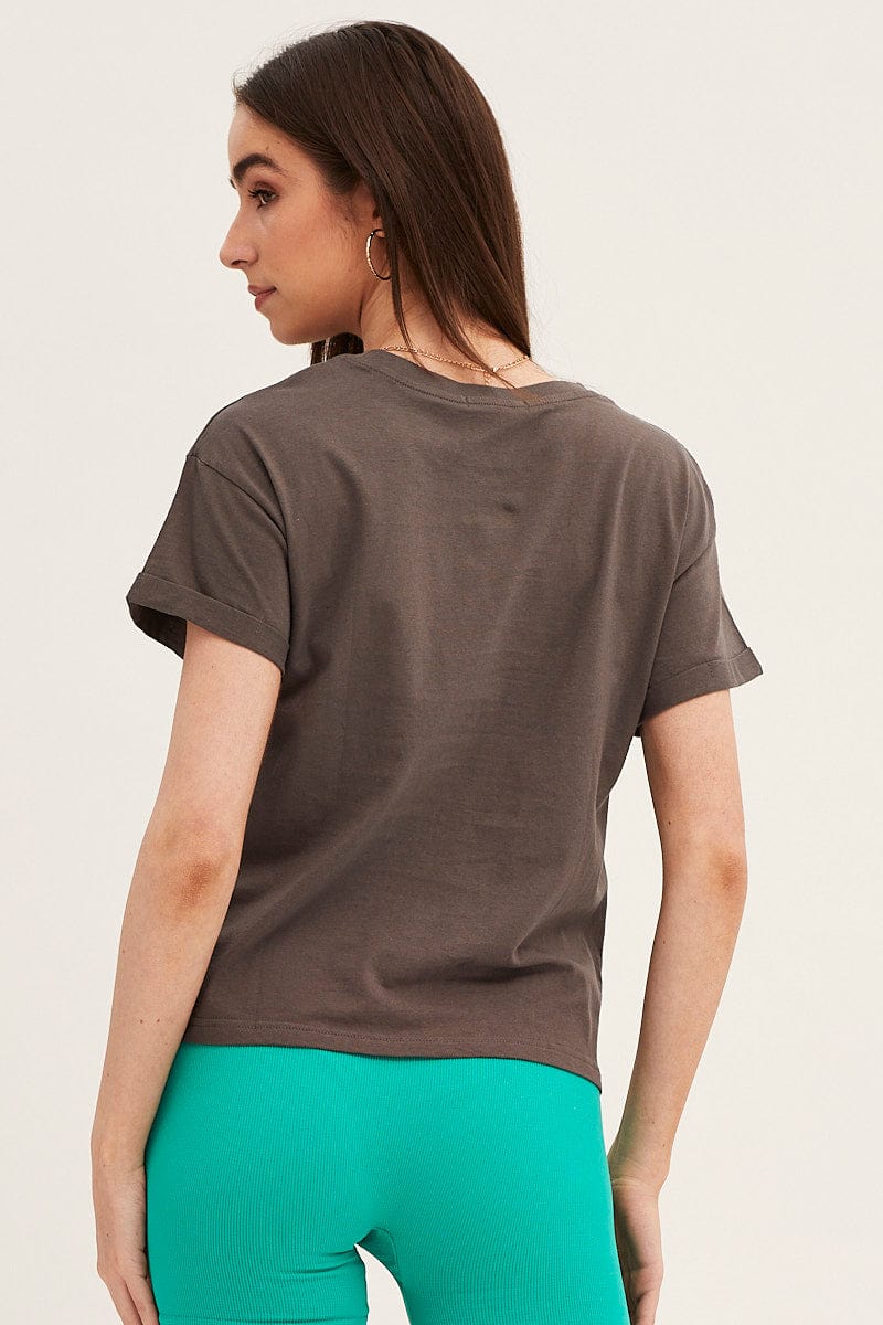 Grey Roll Sleeve Crew Neck T-Shirt