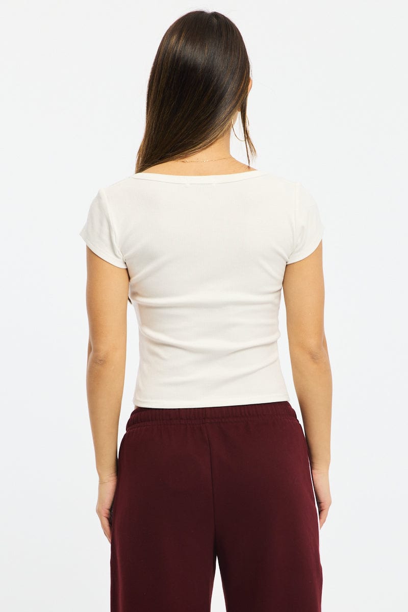 White Button Down T-Shirt Short Sleeve Rib