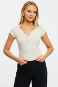 Grey Button Down T-Shirt Short Sleeve Rib