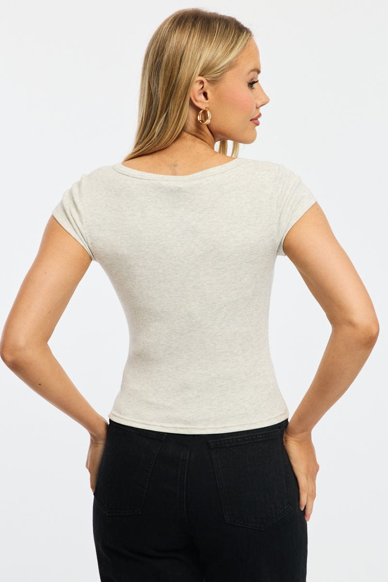 Grey Button Down T-Shirt Short Sleeve Rib