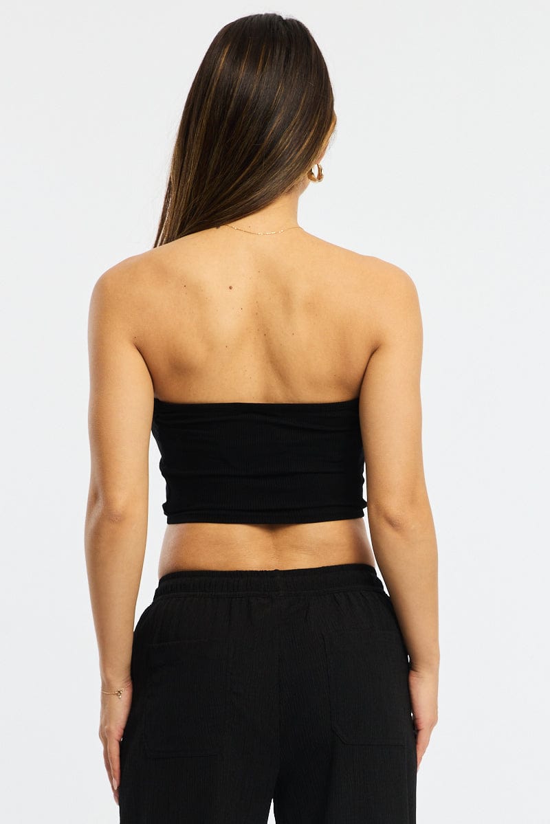 Black Bandeau Top Cotton Rib