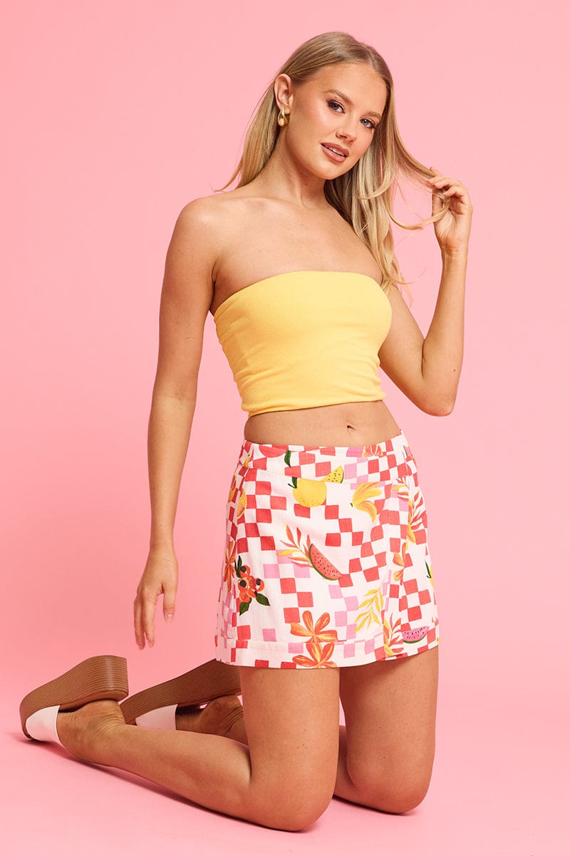 Yellow Bandeau Top Sleeveless Strapless Rib