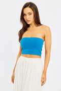 Blue Bandeau Top Sleeveless Strapless Rib
