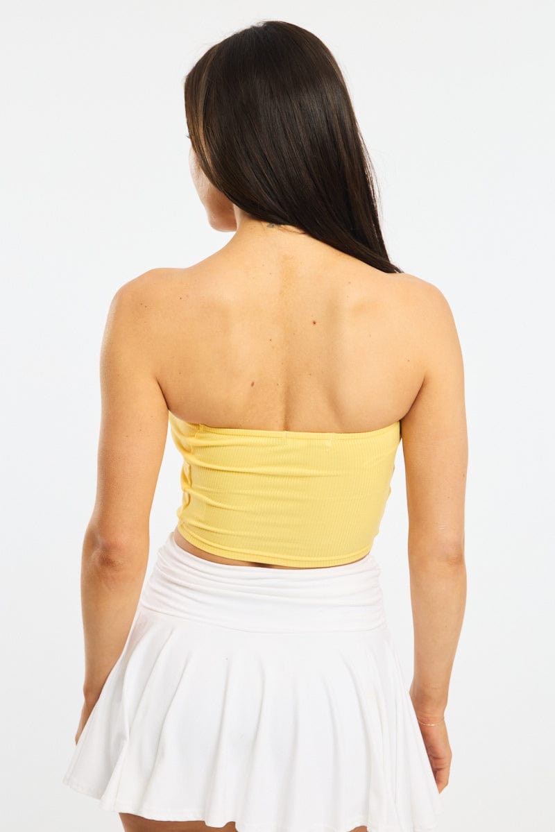 Yellow Bandeau Top Sleeveless Strapless Rib