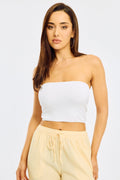 White Bandeau Top Sleeveless Strapless Rib