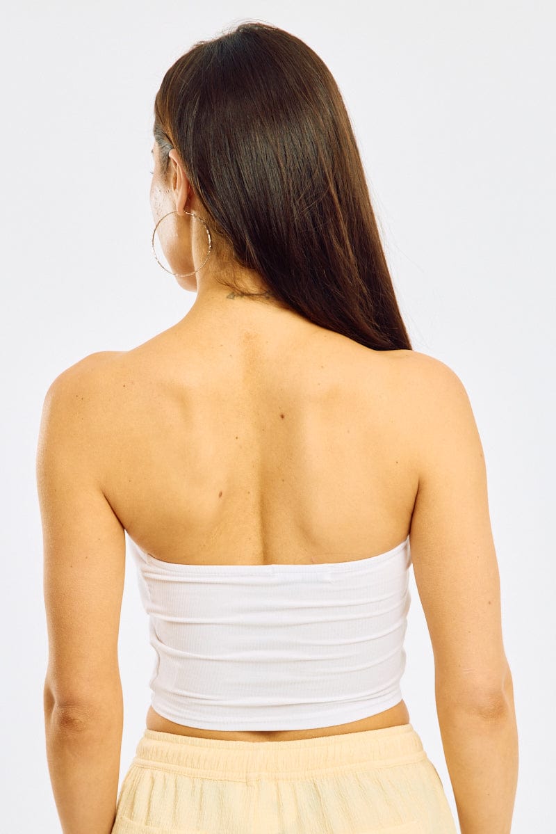 White Bandeau Top Sleeveless Strapless Rib