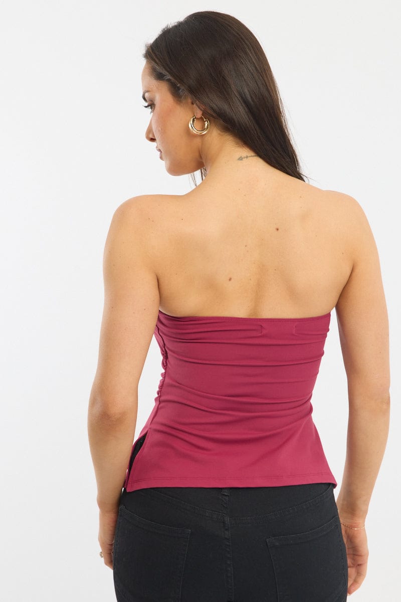 Red Bandeau Top Side Split