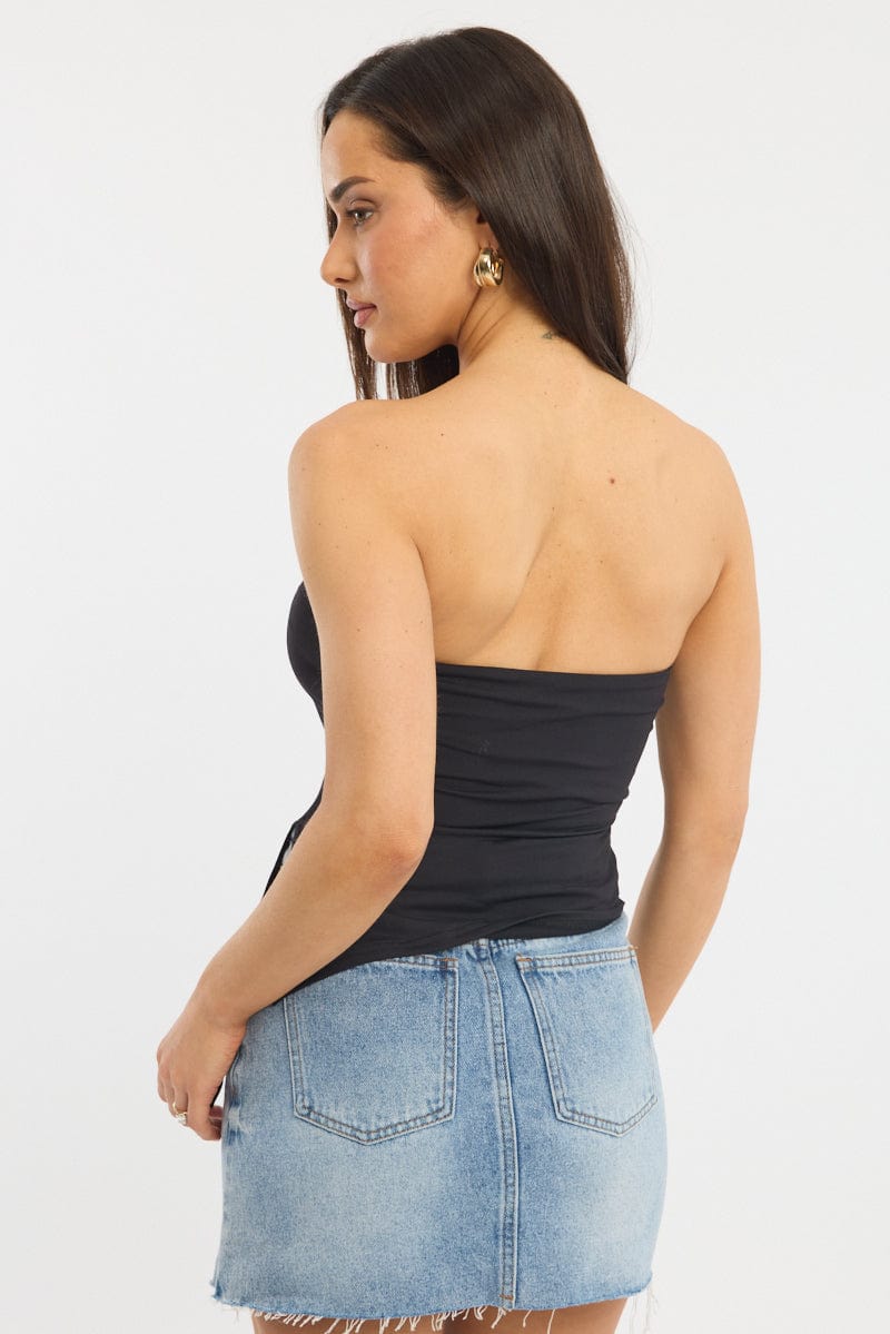 Black Bandeau Top Asymmetric Hem