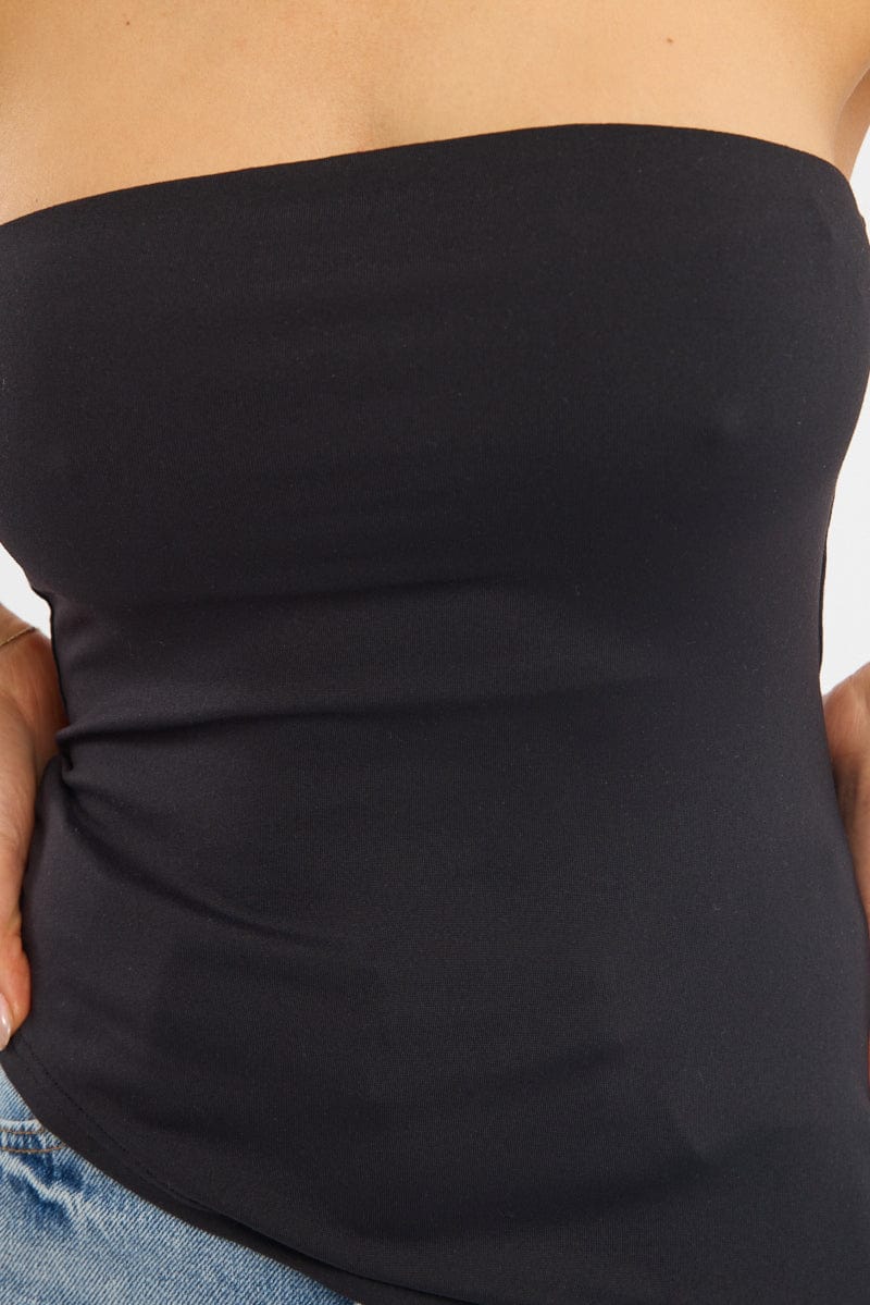 Black Bandeau Top Asymmetric Hem