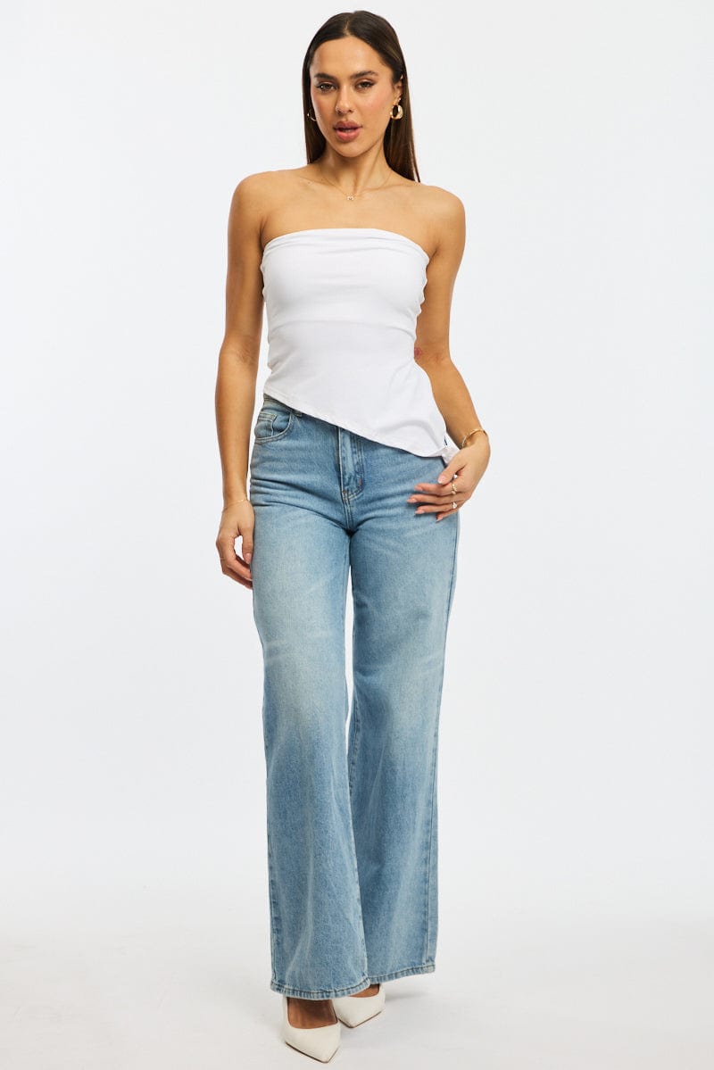 White Bandeau Top Asymmetric Hem