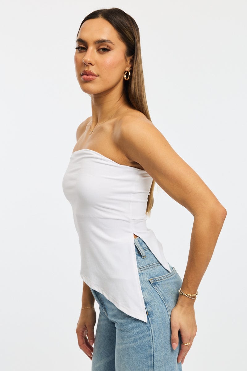 White Bandeau Top Asymmetric Hem