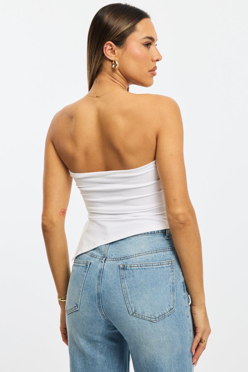 White Bandeau Top Asymmetric Hem