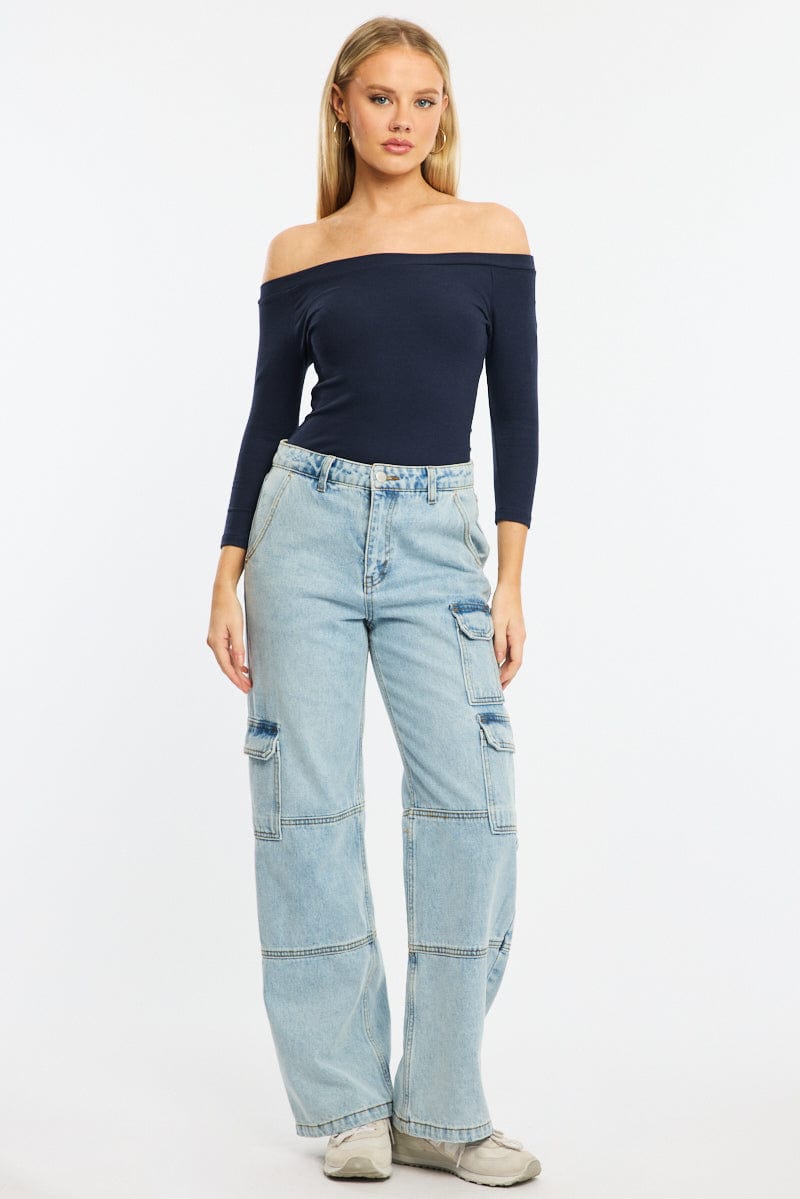 Blue Top 3/4 Sleeve