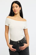 White Off Shoulder Top Rib