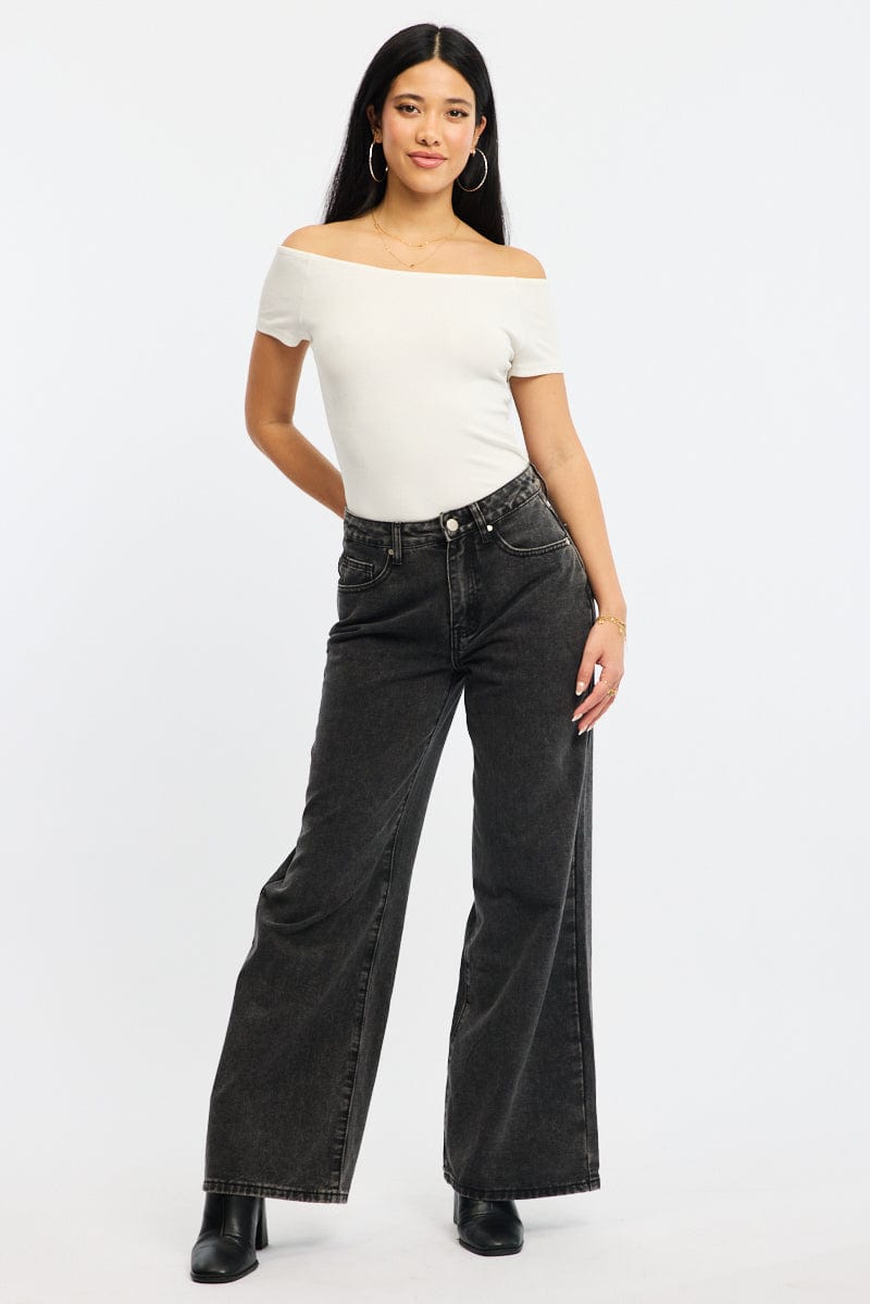 White Off Shoulder Top Rib