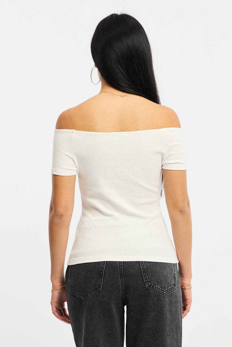 White Off Shoulder Top Rib