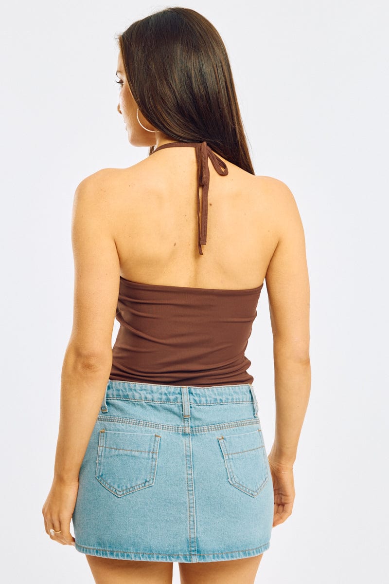 Brown Supersoft Halter Neck Top